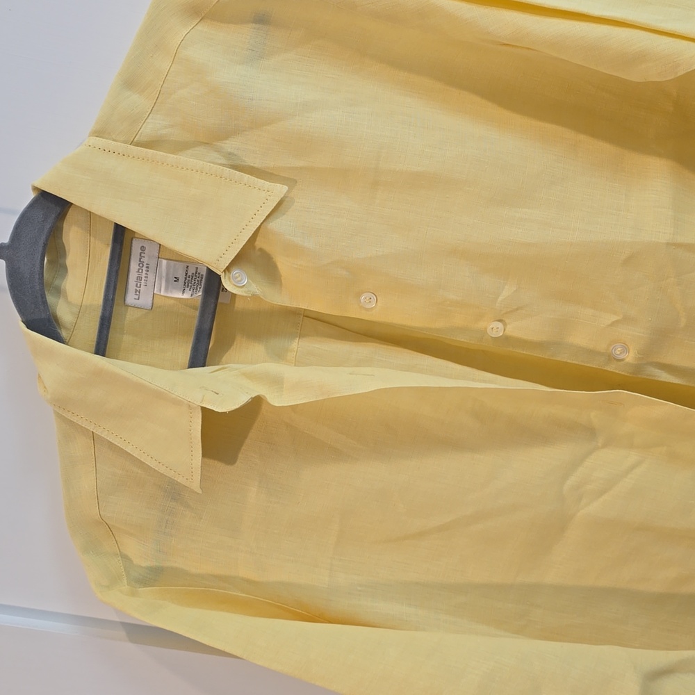 Liz Claiborne Light Yellow Womans Linen Shirt Size M - Picture 3 of 7